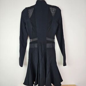 Plein Sud Black Mesh Fishnet Mock Neck Zip Back Long Sleeve Dress Small Designer